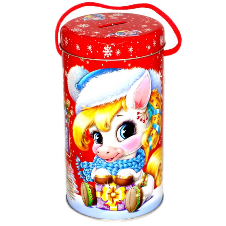 Сладкий новогодний подарок в жестяной упаковке весом 300 грамм